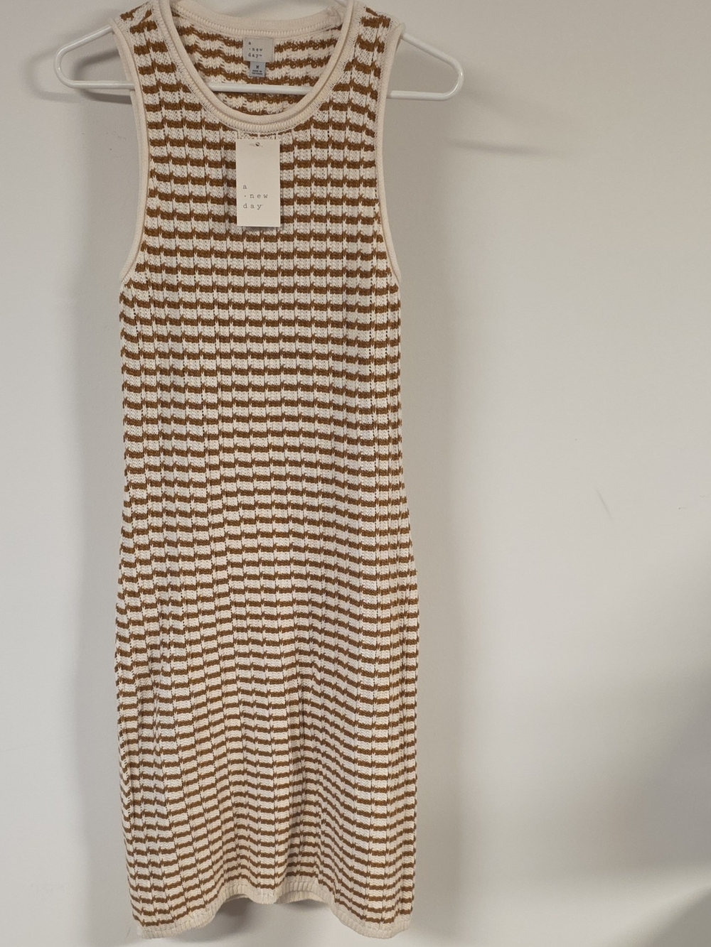 a new day Cream and Brown Knit Striped Midi Tank Dress